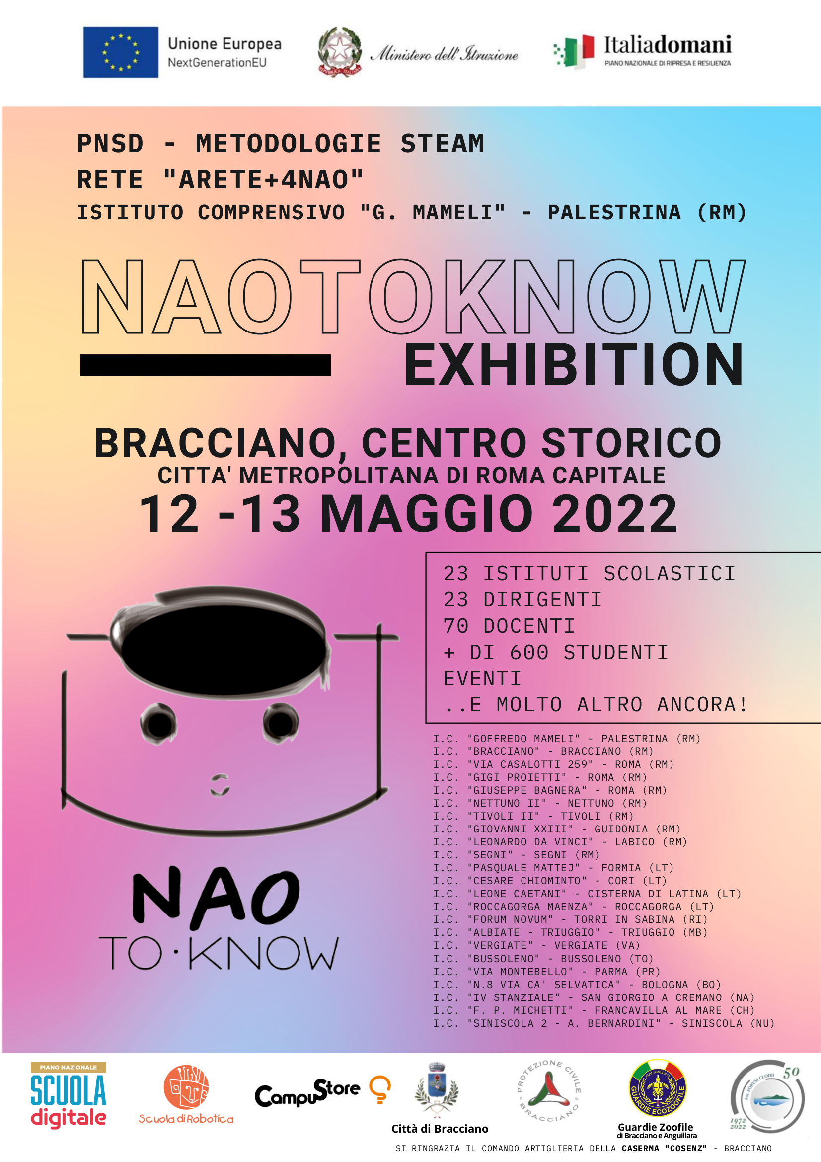 Progetto Arete+4Nao  NaoToKnow Exhibition 12-13 maggio 2022  BRACCIANO